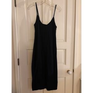Wild Fable Black Ribbed Spaghetti Strap Midi Dress Size L